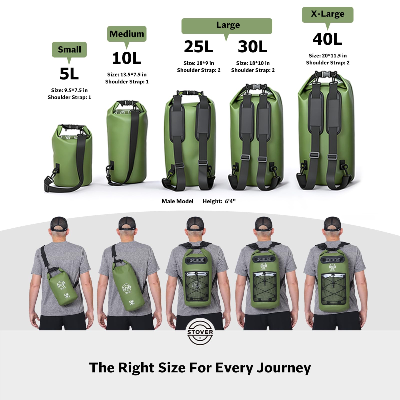 STOVER 5/10/25/30/40L Waterproof Dry Backpack & Phone Case- Large Floating Dry Bag for Kayaking
