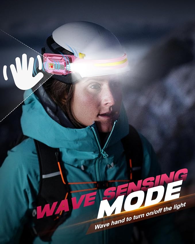Victoper 2in1 Rechargeable Headlamp, 230° Wide Beam LED Head Lamp with Detachable Flashlight Motion Sensor for Adults, Waterproof Magnetic Black Light for Hiking, Running, Fishing (Pink, 1 Pack)