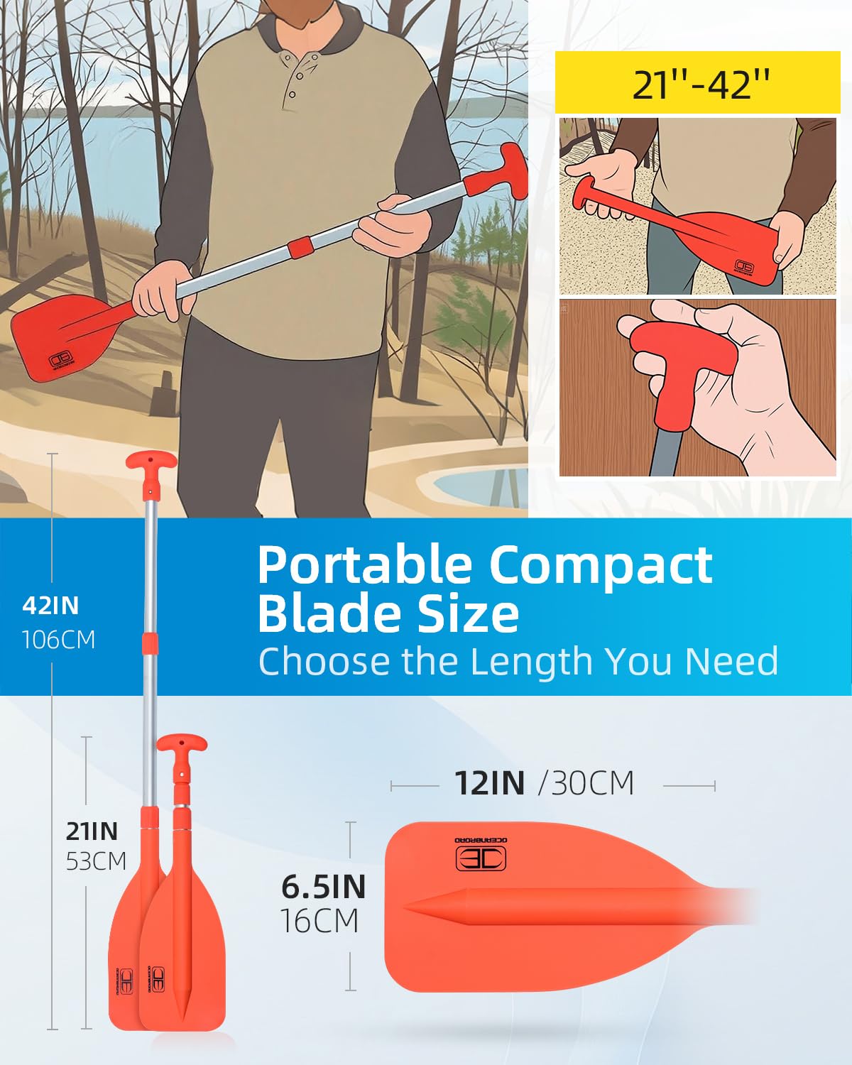 OCEANBROAD Telescoping Emergency Paddle 21''-42''（Assembling Required） Collapsible Paddles