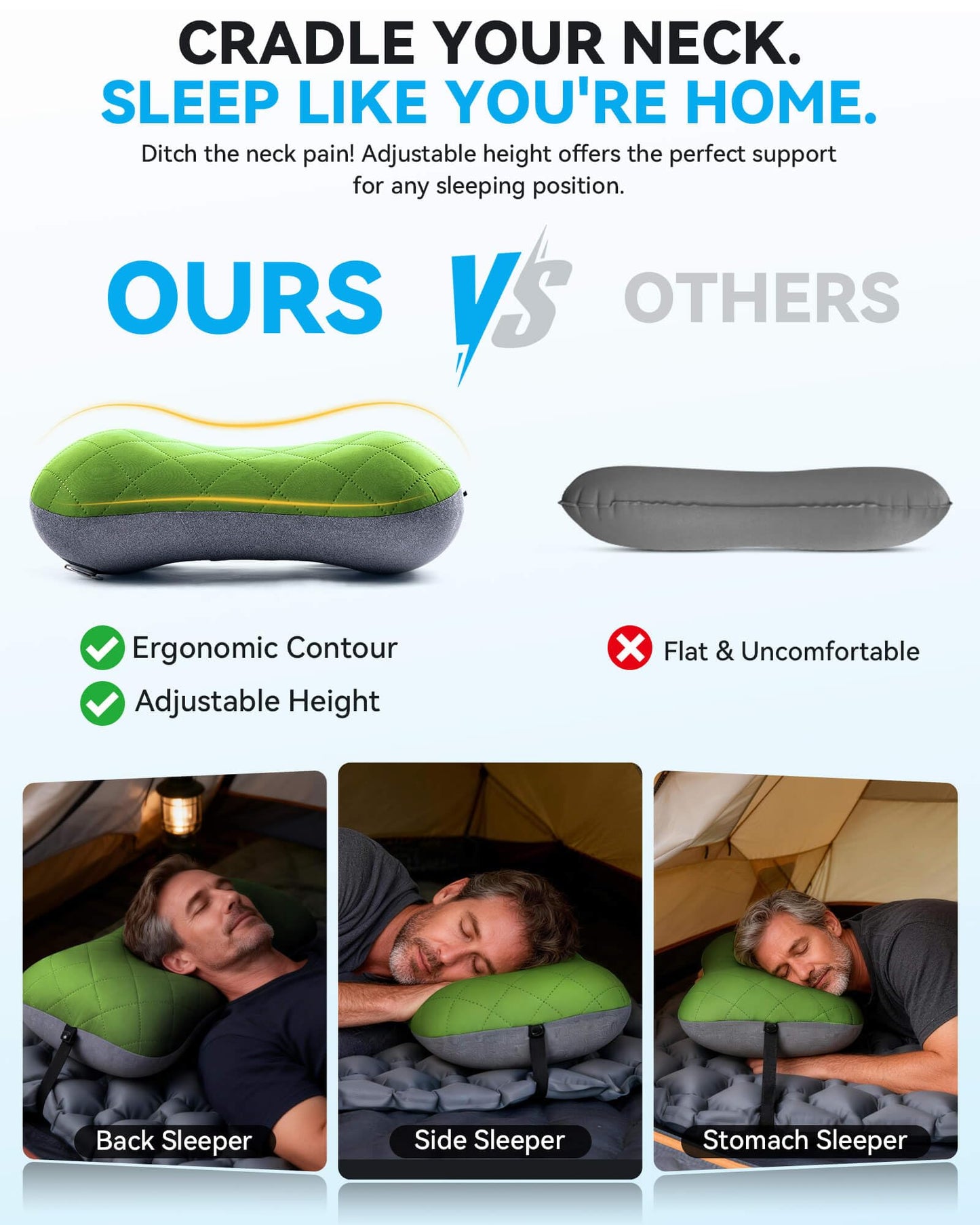 Hikenture Camping Pillow with Removable Cover, Ultralight Inflatable Pillow
