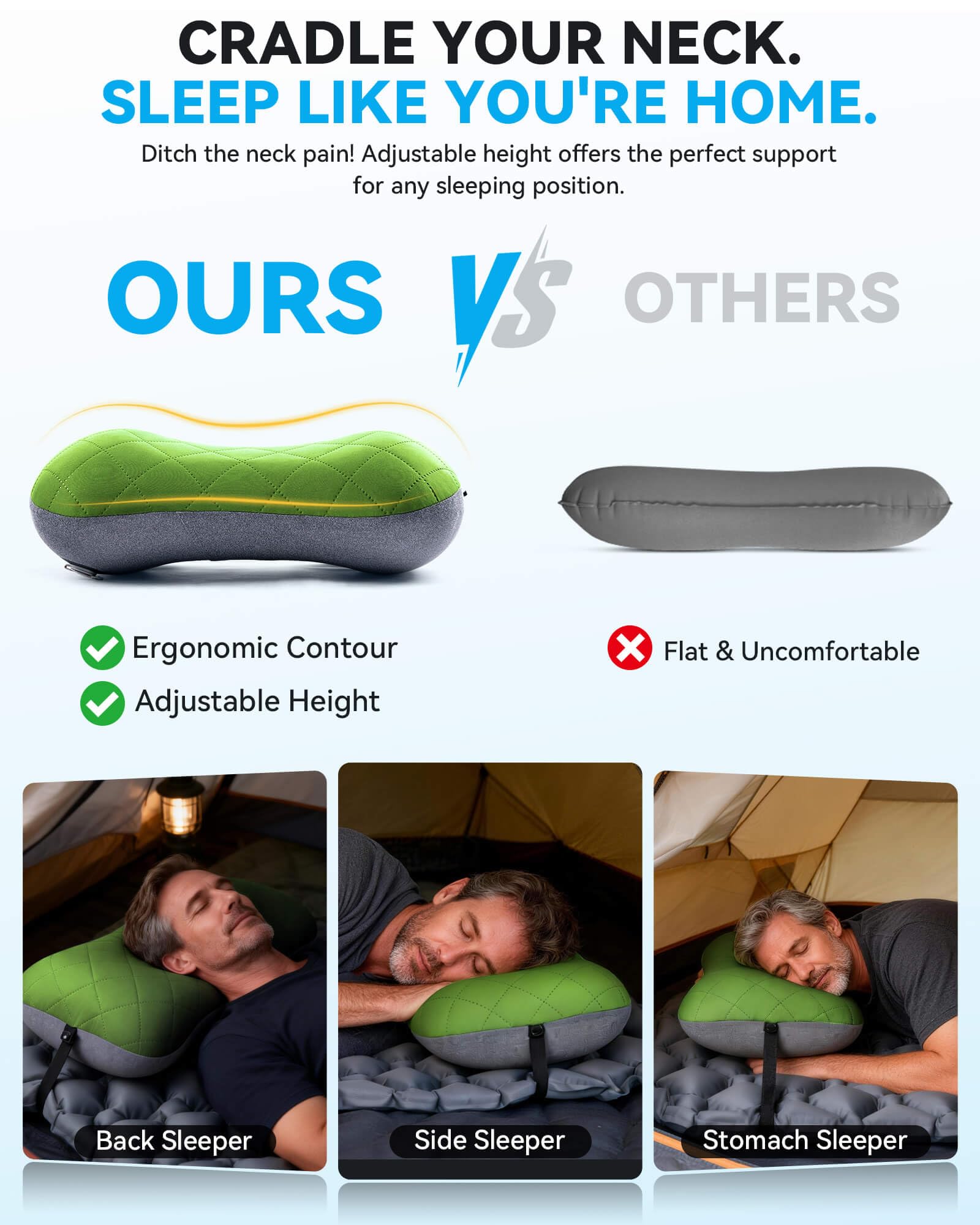 Hikenture Camping Pillow with Removable Cover, Ultralight Inflatable Pillow