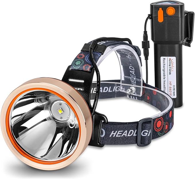 High Power Rechargeable LED Headlamp - Waterproof Adjustable Head Flashlight, Hands-Free Head Torch for Camping, Hiking, Hunting, Fishing, Emergency, Outdoor Activities, Ultra Bright Comfortable Wear