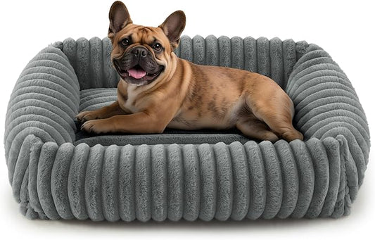 FURTIME Dog Bed Medium Size Dog, Washable Orthopedic Pet Bed with Removable Cover, Rectangle Soft Calming Sleeping Puppy Bed Durable Pet Cuddler with Anti-Slip Bottom, Grey, M Plus (30"x24"x8")