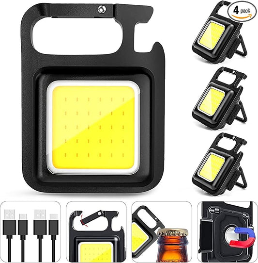 MAKDAK COB Rechargeable Keychain Flashlight 4Pack, High Lumen Super Bright LED Work Light with Magnet,Clip,Bottle Opener for Dog Walking,Car Repair, Emergency,Camping,EDC