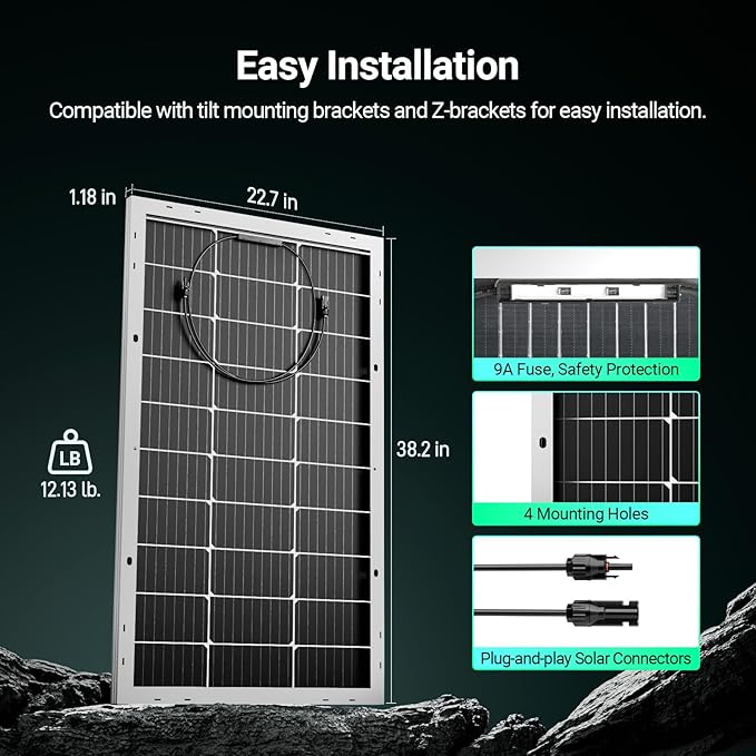 HQST Bifacial 100 Watt 12V Solar Panel, 9BB Monocrystalline Solar Panels with 25% High Efficiency Module PV Power for Battery Charging Boat, Caravan and Other Off Grid Applications