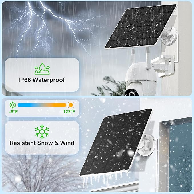 Solar Panel for Security Camera, 5W Solar Panel for Micro USB & USB-C & DC Port Outdoor Rechargeable Battery Camera, Camera Solar Charger with 10Ft Cable, 360° Adjustable Bracket, IP65 Waterproof