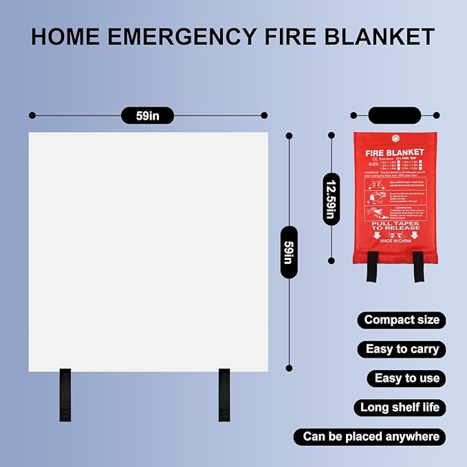 Home Emergency Fire Blankets 59??x 59??Fiberglass Fire Blankets Essential Emergency Fire Blankets for Home and Kitchen 2 Packs