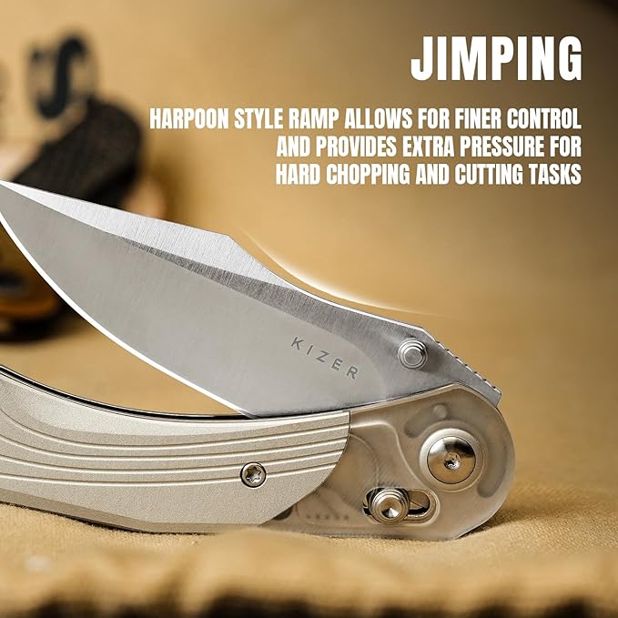 Kizer Mini Mystic Pocket Knife, 3.2" Nitro-V Blade EDC Knife with Gray Aluminum and Acrylic Handle, Camping Folding Knife with Clutch Lock, Hunting Survival knife with Thumb Stud Opener, V3636A1