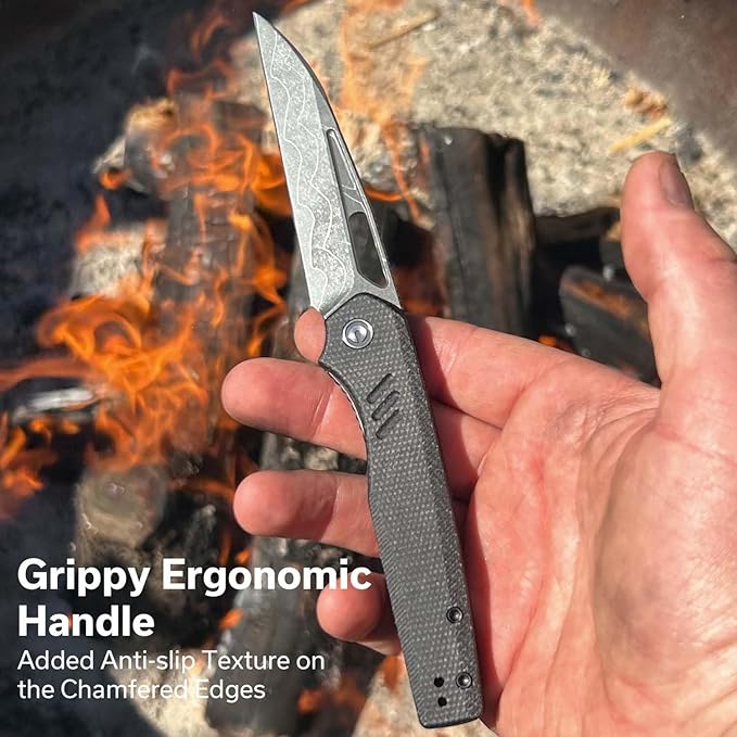 CIVIVI Guile Pocket Knife, Folding Knife for EDC, 3.25" Damascus Blade Micarta Handle with Reversible Deep-Carry Clip C24062B-DS1