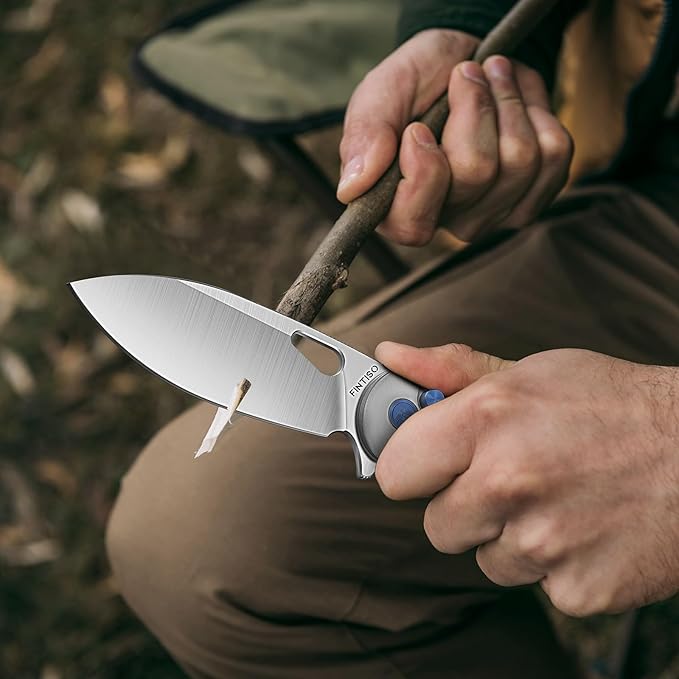 FINTISO Pocket Knife, 3.1" Premium 14C28N Blade Folding Knife with Button Lock, EDC Knife with Aircraft-grade Aluminum Alloy Handle for Camping, Hunting, Survival, Best Gift for Men Women-COBRA series