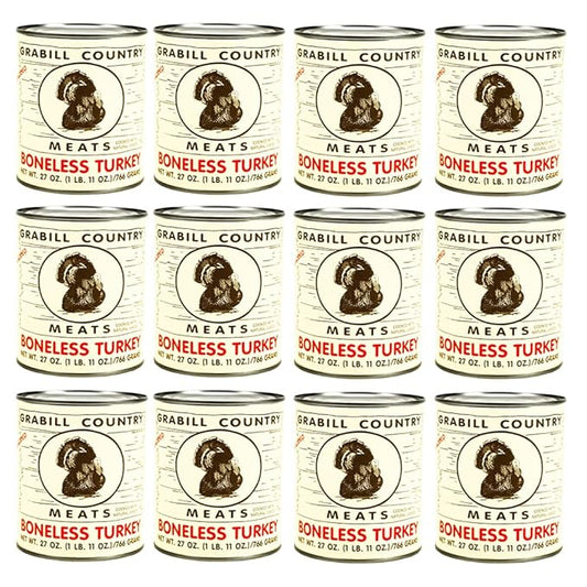 Grabill Country Meats Canned Boneless Turkey – 27 oz Cans, Pack of 12 | Premium All-Natural White Meat, Fully Cooked, Heat & Serve | Shelf-Stable Protein for Quick Meals, Sandwiches, Salads, Casseroles, Camping, Emergency Food & Pantry Storage