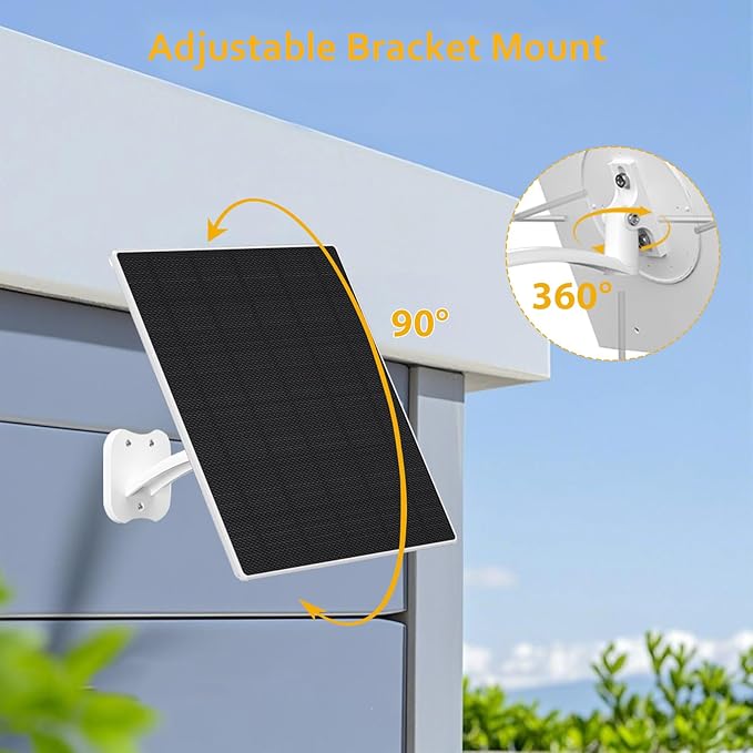 Zivif 8W Solar Panel for Security Cameras, Solar Panel Charger Camera with USB-C Cable, DC 5.5x2.1mm & Micro USB Port, IP66 Waterproof with Adjustable Mount, 7.2FT Cable