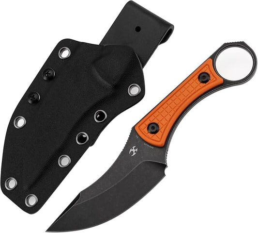 KANSEPT Niko Fixed Blade Knife, 3.54'' Blackwash D2 Sharp Blade with Orange G10 + Frag Pattern Handle, Adjustable Kydex Sheath for Edc Hunting Survival Camping G004A10