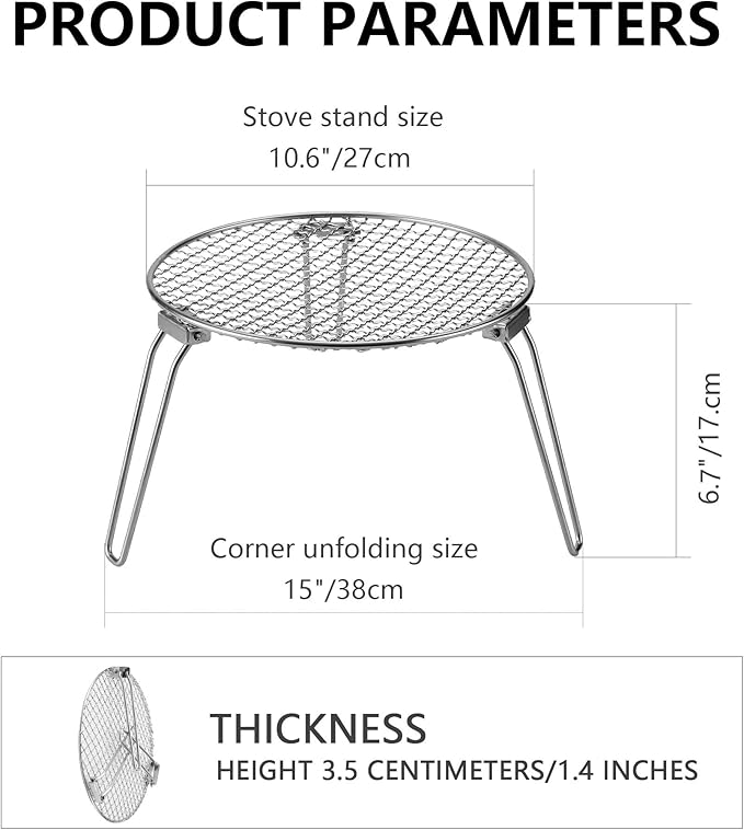 RROMATELX Small Folding Camping Grillï¼?04 Stainless Stee Portable Camping Stove，Campfire Grate，Heavy Duty Rack Camping with Carrying Bag for Outdoor Cooking Backpacking Hiking Picnic BBQ