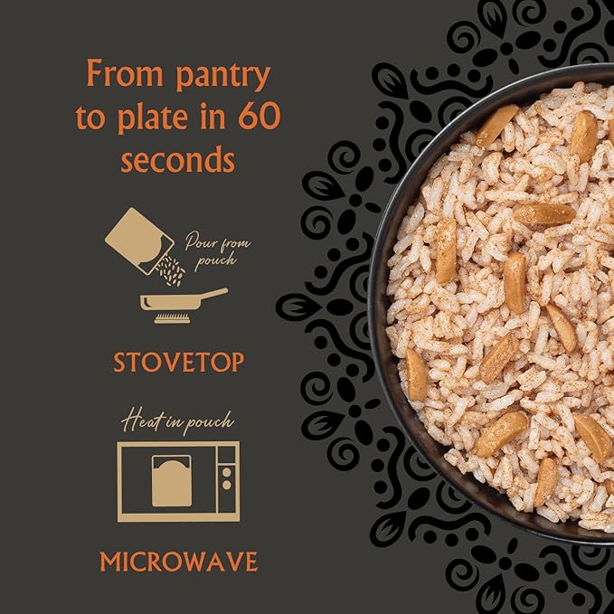 Mina Festive Rice, With Toasted Almonds & Cinnamon, Ready to Eat, Brown Rice, Side Dishes, Microwave Rice, Vegan Protein, Non-GMO, Gluten-Free, Kosher, 8 oz (Pack of 6)