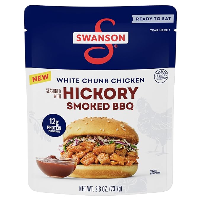 Swanson Hickory Smoked BBQ White Chunk Fully Cooked Chicken, 2.6 oz Pouch