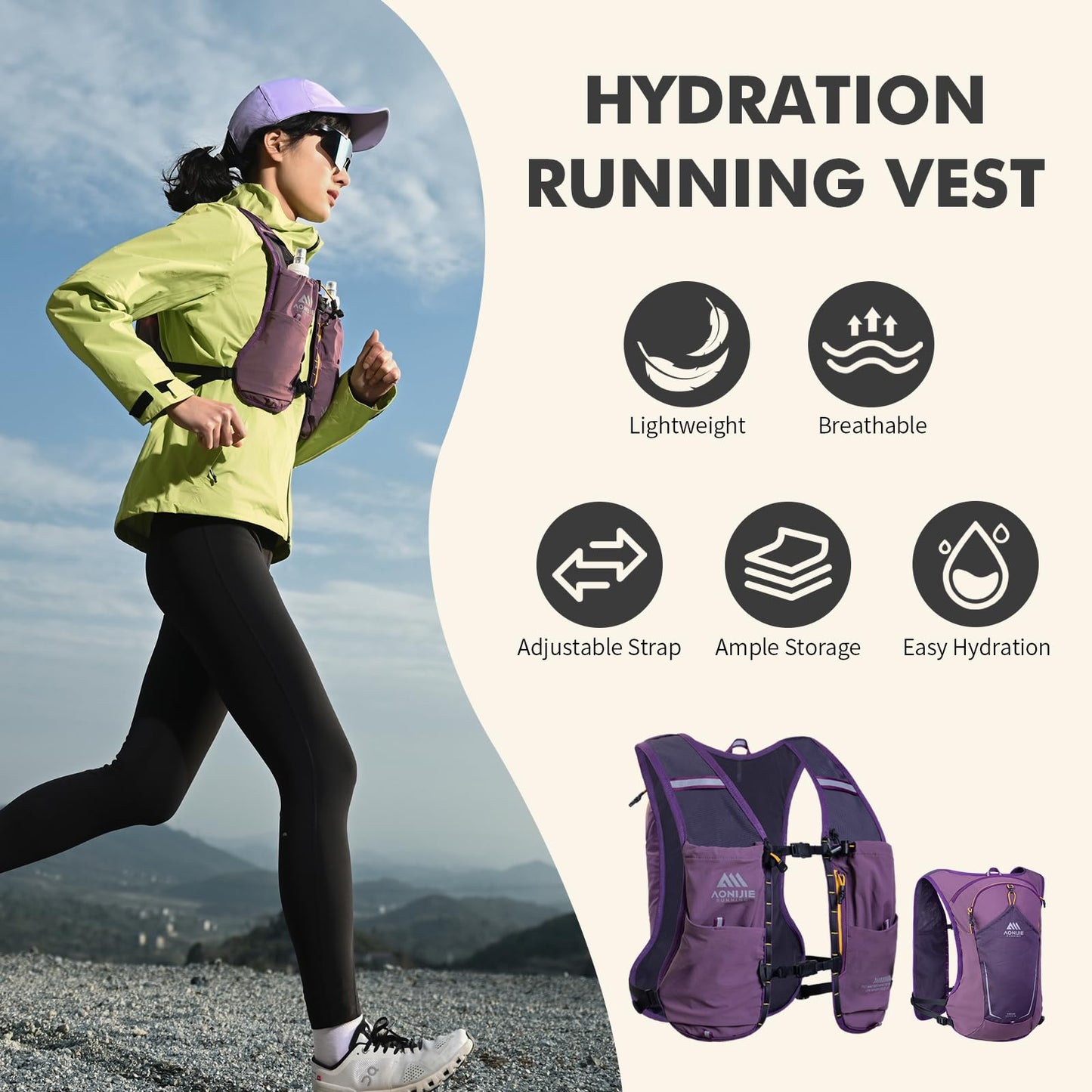 AONIJIE Running Hydration Vest for Women Men 8L Hydration Backpack Hiking