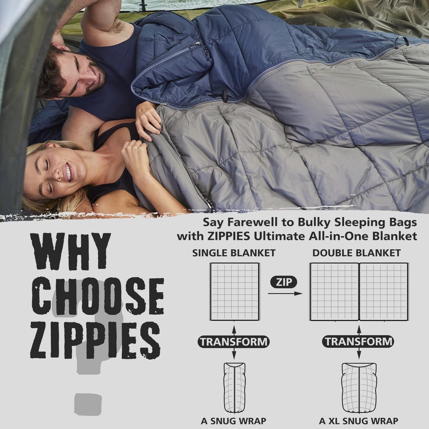 ZIPPIES 3M Thinsulate Insulation Puffy Camping Blanket for Cold Weather