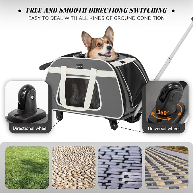 PETSFIT Large Pet Carrier with Wheels Designed for 2 Small Dogs/Multiple Kittens/Medium Dogs with Adjustable Safety Rope & Waterproof Bottom(?‘µ?’�?’• ?’‚?’Š?’“?’�?’Š?’�?’† ?’‚?’‘?’‘?’“?’�?’—?’†?’…)