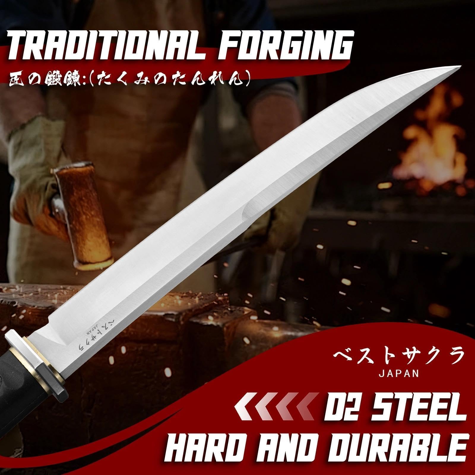 Freelander Japanese Fixed Blade Knife with Sheath, Heavy Duty Machete Knife