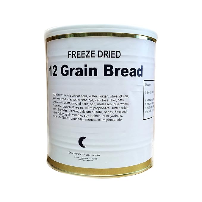 Freeze Dried 12-Grain Bread Can | Jarred and Packed Emergency Supply | Hunting, Survival, Camping, Backpacking Long Term Food Storage 25+ years shelf life | Easy Prep Survival Food 10 Size Cans (12-Grain Bread)