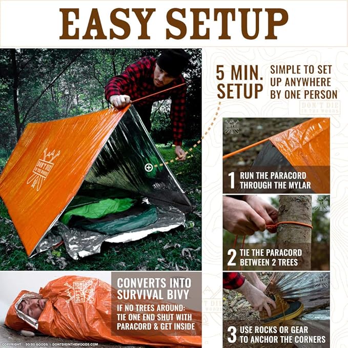 World's Toughest Ultralight Survival Tent ??2 Person Mylar Emergency Shelter Tube Tent + Paracord ??Year-Round All Weather Protection for Hiking, Camping, & Outdoor Survival Kits