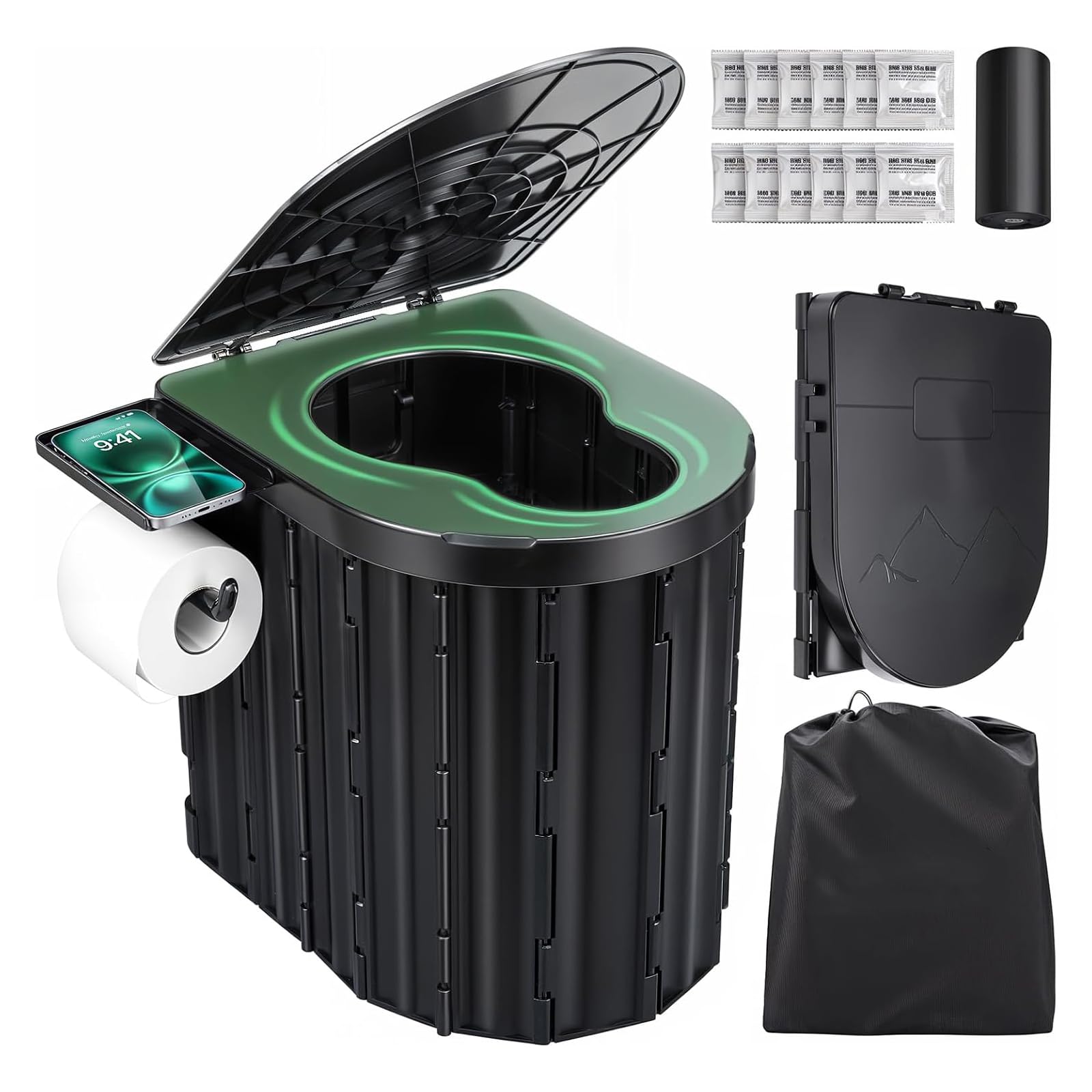 Sckee Camping Toilet, Portable Toilet for Adults, Portable Travel Folding Toilet with Lid and Paper