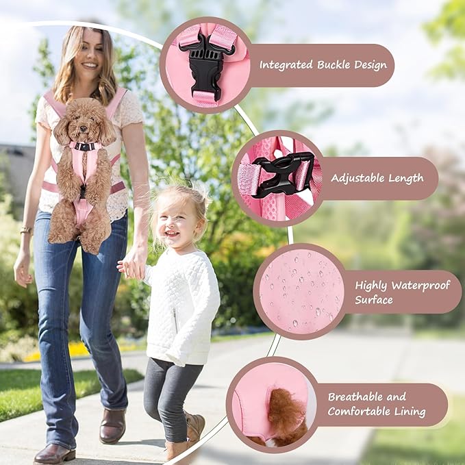 Pet Carrier Backpack, Adjustable Front Dog Carrier, Legs Out Dog Chest Carrier, Waterproof Dog Back Pack for Small Medium Dogs Cats Puppies and Rabbits Hiking Camping (Pink, Medium)