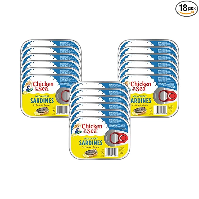 Chicken of the Sea Sardines in Lemon Sauce, 3.75 oz. Cans (Pack of 18), Wild Caught Canned Sardines