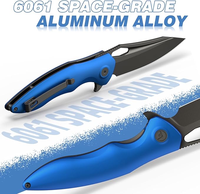 FINTISO Apollo Pocket Knife, 3.3" 14C28N Blade Aluminum Alloy Handle Folding Knife with Liner Lock, EDC Knife with Pocket Clip for Camping, Survival, Hunting, Unique Gift for Men Women