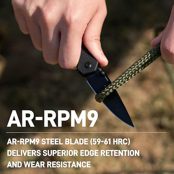 CJRB Kain Folding Pocket Knife, 2.95'' AR-RPM9 Steel Blade G10 Handle Small EDC Knife with Pocket Clip for Men Women, Sharp Knives for Camping Hiking Survival, Designed by Sanford Owen(J1956 Black)