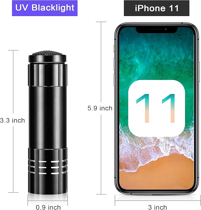 Riakrum 12 Pieces UV Blacklight Flashlights LED Handheld Mini Light Flashlight Small Portable Detector 395nm 9 LED Light for Pet, Carpet Dry Stains Detection, Spot Scorpions, Resin Curing(Black)