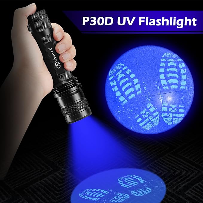 LIGHTFE-P30D Uniform UV Light Flashlight, High-Power 365nm UVLED, Suitable for ore, Jade, Pet Urine Stains, Stains, Mechanical Leak Detection, Etc., Professional-Grade Detection Tool UV Flashlight