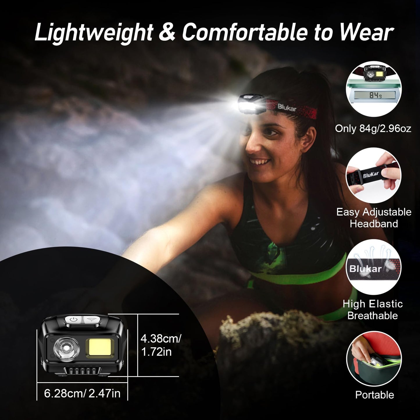 Blukar LED Headlamp Rechargeable, 2000L Super Bright Headlight Flashlight