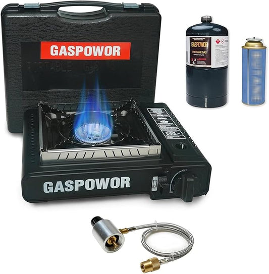 1-Burner Butane Stove included a Windblocker,10000 BTU Gas Stove Portable with Case, Automatic ignition Camping Stove,Portable Gas Stove,Precise Flame Control,Gas Burner for Cooking Outdoor
