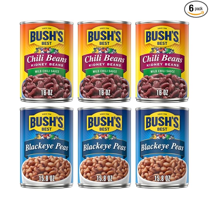 Bush's Best Baked Beans, Bean Bonanza Blast Pack, 3 Blackeye Pea (15.8 Oz), 3 Chili Bean Md Kidney (16 Oz), (Variety Pack)