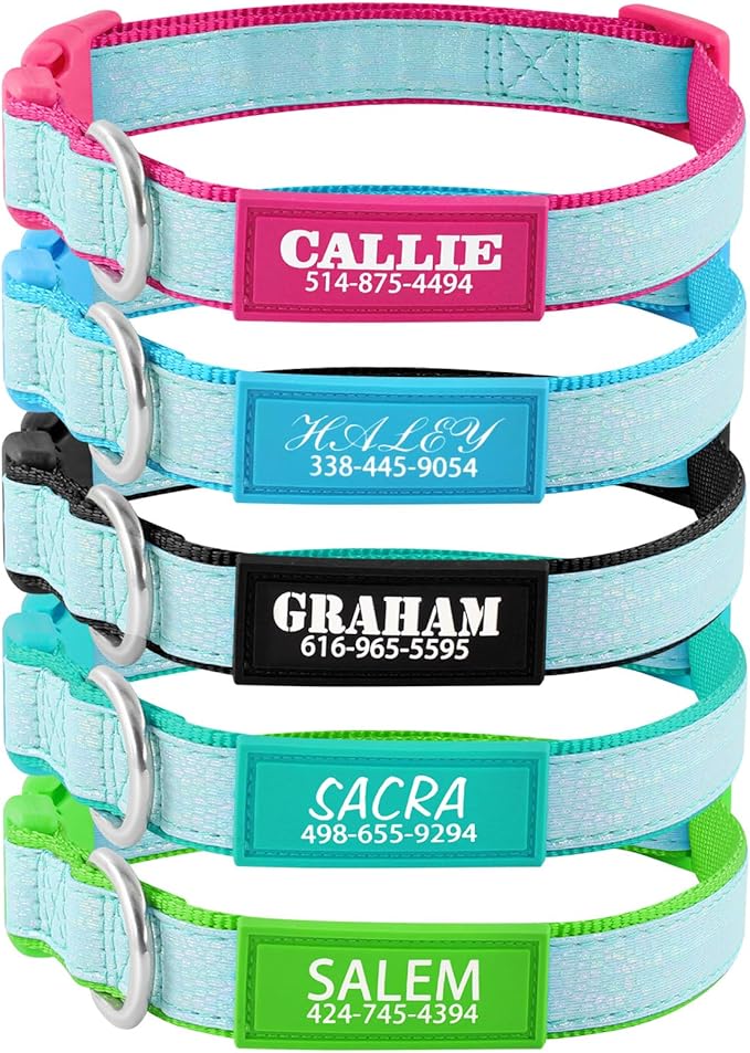 Personalized Dog Collars for Small & Large Dogs with Custom Name and Phone Numbers, Glow in The Dark Adjustable Glowing Luminous Collar(Fluorescent Glow)