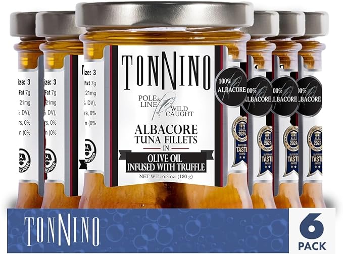 Tonnino Tuna Fish Albacore - Olive Oil in Truffle ??Pack of 6 ??Alternative to Salmon ??Protein Snacks ??Ready to Eat Meals