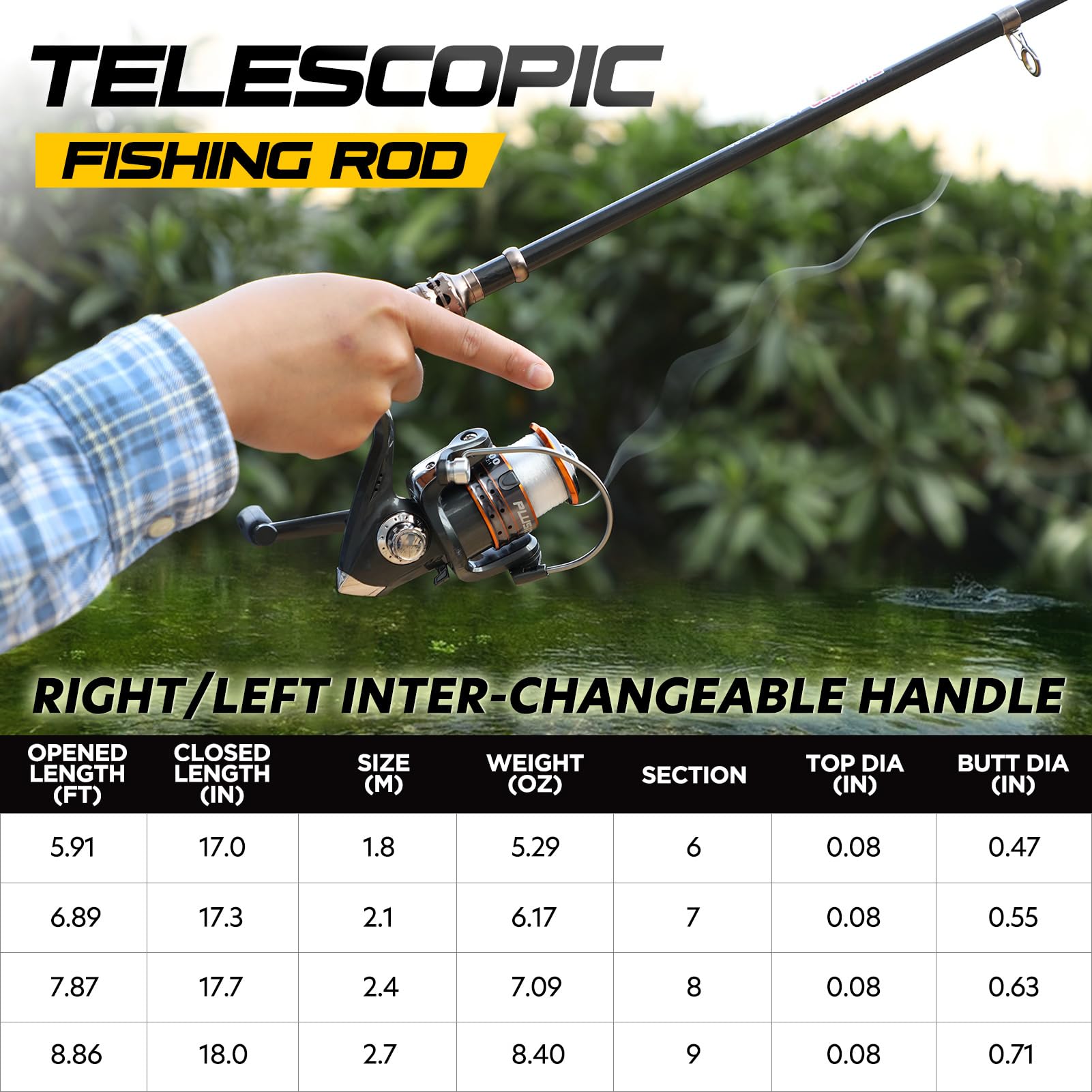PLUSINNO Fishing Rod and Reel Combos Carbon Fiber Telescopic Fishing Rod with Reel Combo Sea