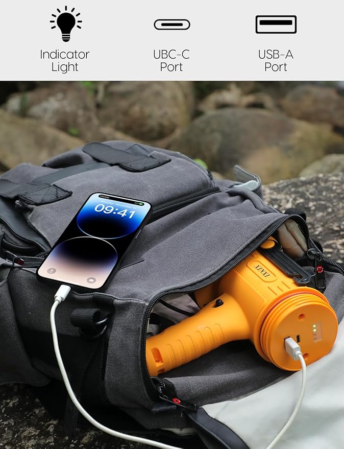 XINXI Rechargeable Spotlight with 1000000 lumens COB Floodlight, 6 Light Modes and USB Charger for Hiking, Boating, Hunting, IP67 Waterproof Handheld Flashlight with red Filter(Yellow)