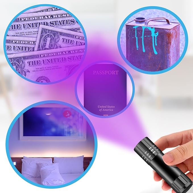 Riakrum 12 Pieces UV Blacklight Flashlights LED Handheld Mini Light Flashlight Small Portable Detector 395nm 9 LED Light for Pet, Carpet Dry Stains Detection, Spot Scorpions, Resin Curing(4 Colors)