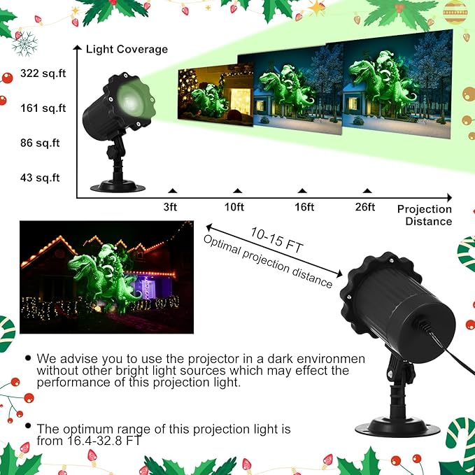 Treela Christmas Projector Lights Outdoor Indoor Dynamic Santa Riding a Dinosaur Decoration Outside LED Landscape Lamp for Holiday Halloween Garden Supplies