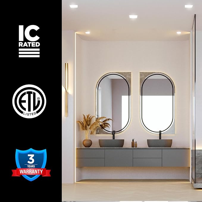 4-Inch LED Square Downlight Luminaire. Recessed Ceiling Light Fixture, 18-Watt, CCT 5 Color Changing (2700K/3000K/3500K/4000K/ 5000K), 1360 Lumens, White, Dimmable