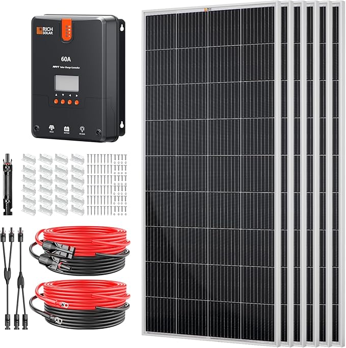 RICH SOLAR 1200 Watt 24V Solar Kit Contains 6 High Efficiency 200W Monocrystalline Panels with 9 Busbars and 60A MPPT Controller