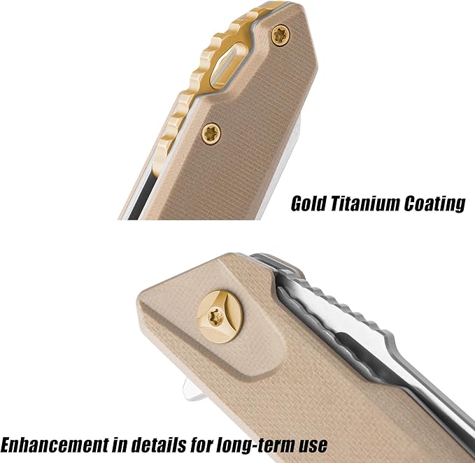 FLISSA Folding Pocket Knife, EDC Knife with D2 Steel Blade and G10 Handle, Pocket Clip, Suitable for Camping, Hiking, Fishing, Daily Use, Outdoor Activities(Brown)