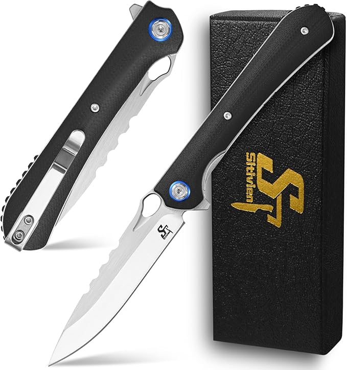 Sitivien ST145 Folding Pocket Knife,14C28N Steel Blade,G10 Handle EDC Tool Knife for Outdoor Survival,Camping,Hiking,Hunting(Black) …