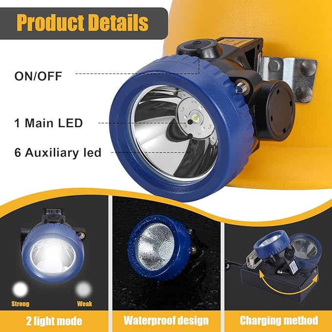 Mining Headlight Rechargeable Cap Lamp, 7 LEDs Super Bright Explosion Proof Hard Hat Light, Coon Hunting Flashlight for Mining, Camping, Fishing, Hiking, Outdoor Adventure Safety Lighting