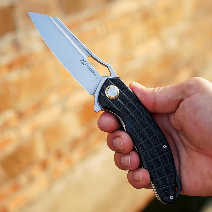 Folding Pocket Knife, 3.54" DC53 Steel Blade,4.65" G10 Handle, Liner Lock, Reversible Pocket Clip for Everyday Carry, Outdoor Activities. (Gray Stonewashed Blade)