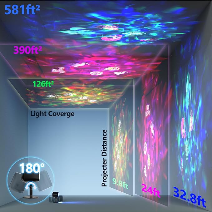 NACATIN Halloween Christmas Projector Lights，2-in-1 3D Ocean Wave & 12 HD Patterns, No Card Needed Design with Remote & Timer, Waterproof Holiday Projector Lights Outdoor for Xmas Halloween Party