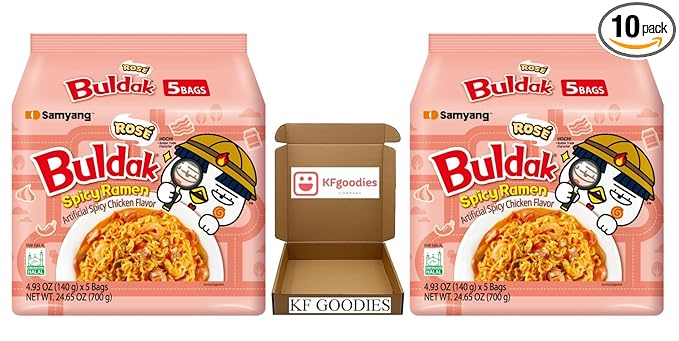 KF GOODIES Korean Ramen Variety Pack Gift Box (10 Count) – Spicy Buldak Noodle Assortment for Birthdays, College Care Packages, Office Snacks, and Gift Baskets